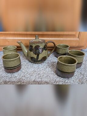 Vntg Japan Otaguri Handcrafted Stoneware Teapot Set 1 Teapot 5 Cups Floral Desig